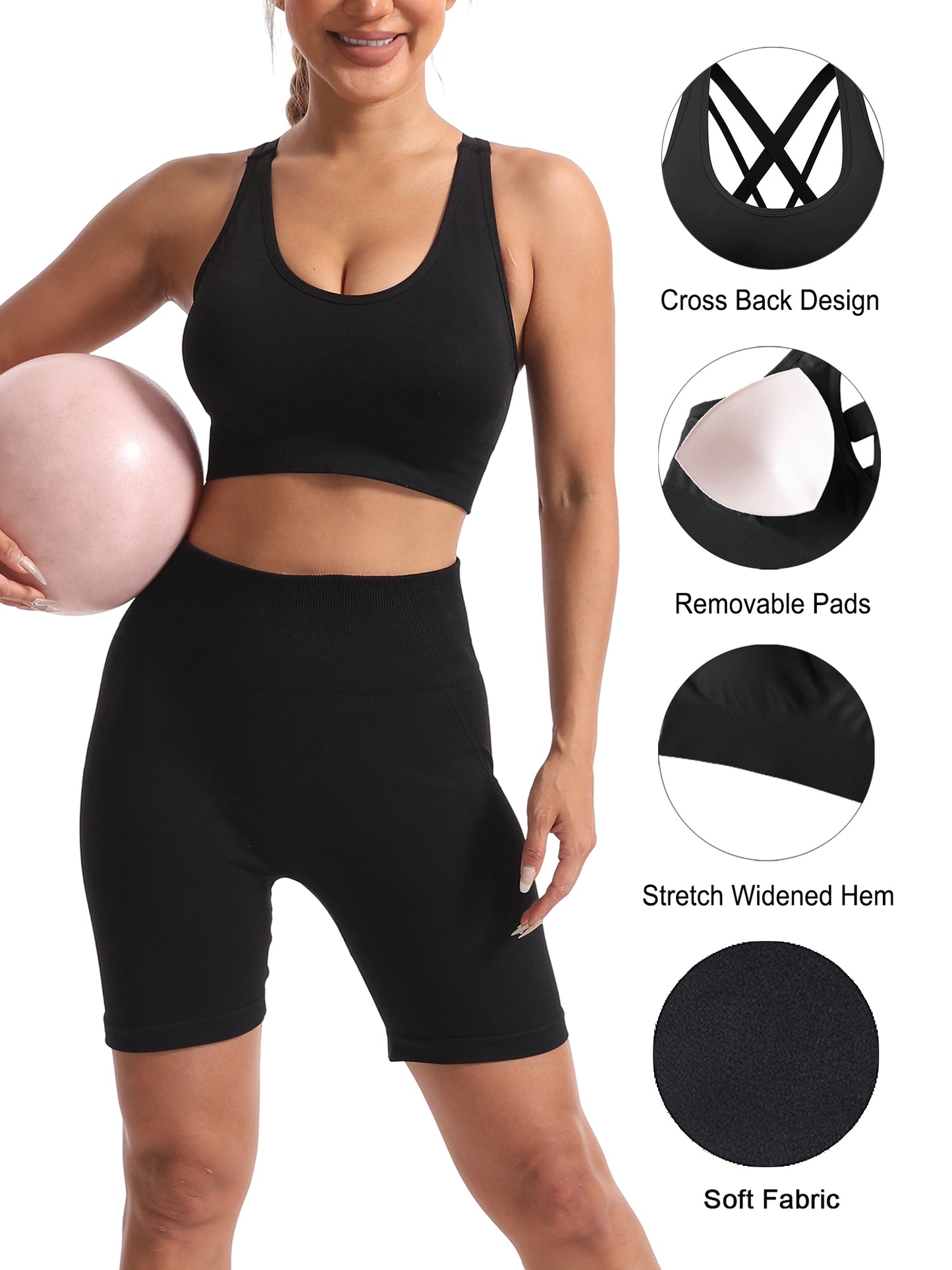 Hanerdun Women's Padded Sports Bras Seamless Crossback Yoga Running Workout Bra