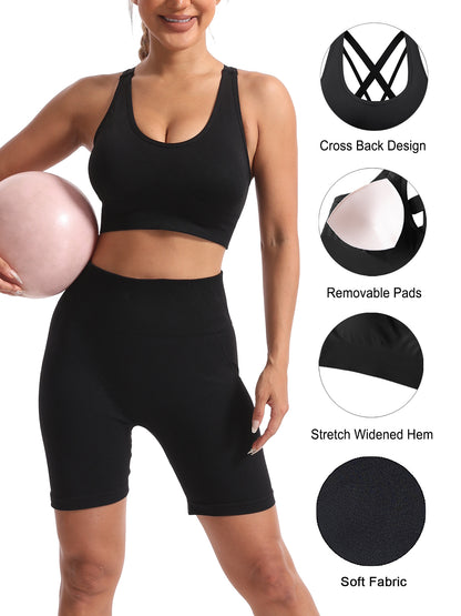 Hanerdun Women's Padded Sports Bras Seamless Crossback Yoga Running Workout Bra