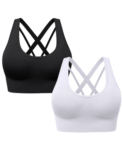 Hanerdun Women's Padded Sports Bras Seamless Crossback Yoga Running Workout Bra