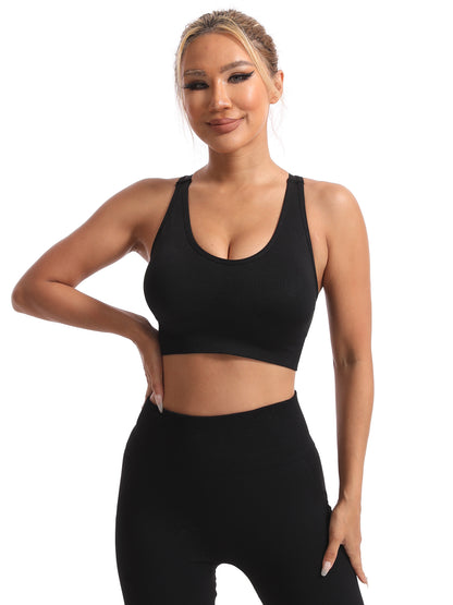 Hanerdun Women's Padded Sports Bras Seamless Crossback Yoga Running Workout Bra