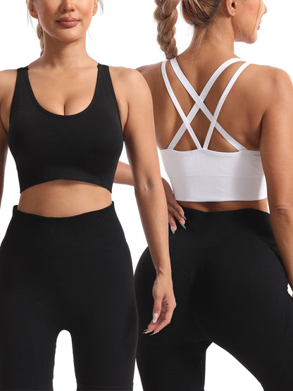 Hanerdun Women's Padded Sports Bras Seamless Crossback Yoga Running Workout Bra