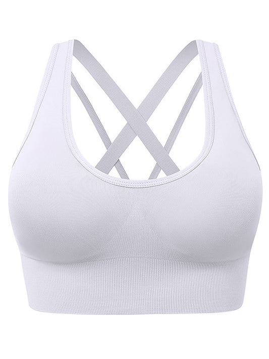 Hanerdun Women's Padded Sports Bras Seamless Crossback Yoga Running Workout Bra