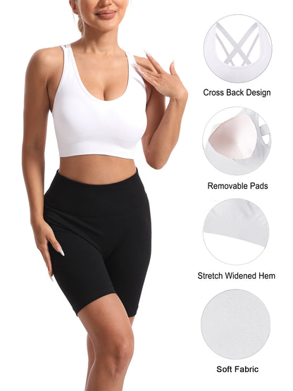 Hanerdun Women's Padded Sports Bras Seamless Crossback Yoga Running Workout Bra