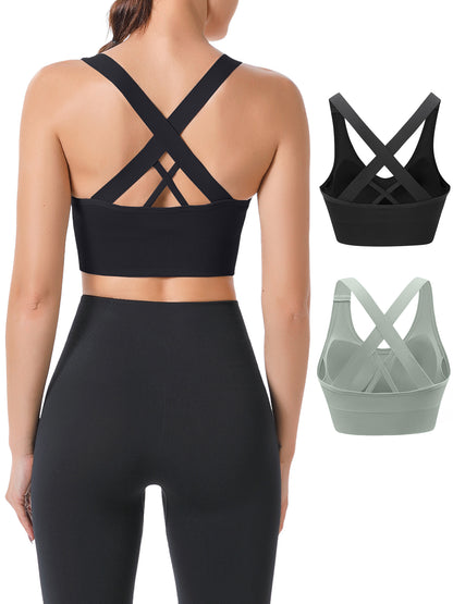 Hanerdun Sports Bras for Women Padded Sports Bra Seamless Cross Back Yoga Athletic Bras