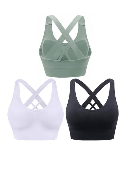 Hanerdun Sports Bras for Women Padded Sports Bra Seamless Cross Back Yoga Athletic Bras
