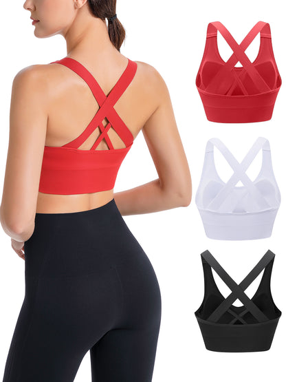 Hanerdun Sports Bras for Women Padded Sports Bra Seamless Cross Back Yoga Athletic Bras