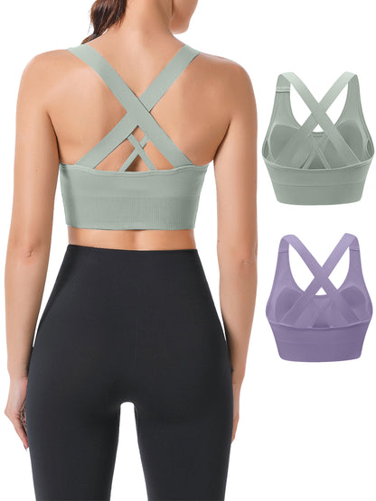 Hanerdun Sports Bras for Women Padded Sports Bra Seamless Cross Back Yoga Athletic Bras