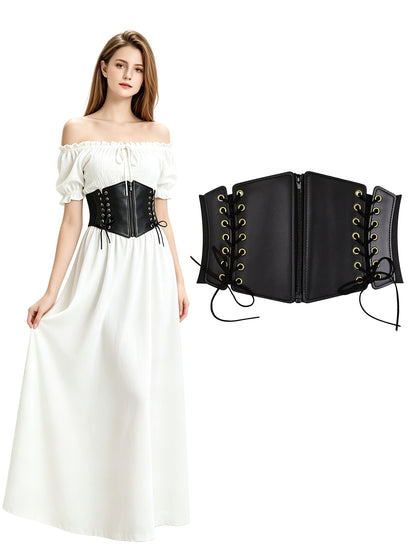 Hanerdun Women Waist Belt with Zipper Elastic Corset Lacing Wide Belts for Dress Waistband