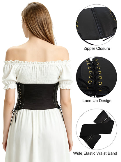 Hanerdun Women Waist Belt with Zipper Elastic Corset Lacing Wide Belts for Dress Waistband