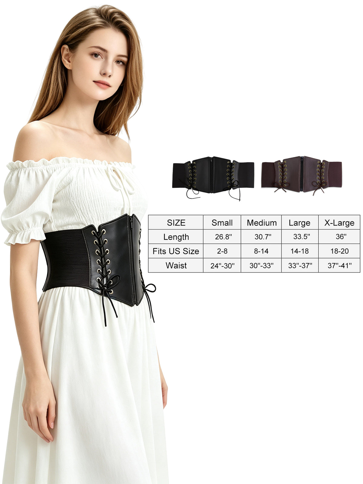 Hanerdun Women Waist Belt with Zipper Elastic Corset Lacing Wide Belts for Dress Waistband
