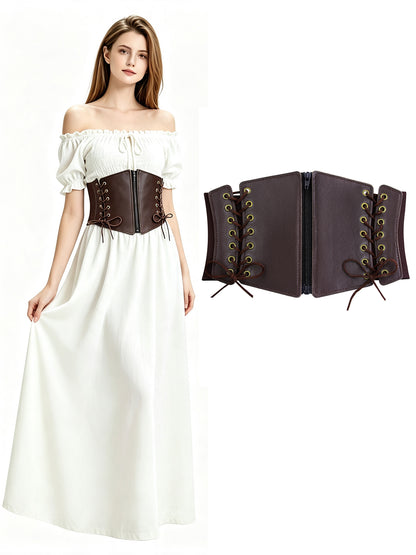 Hanerdun Women Waist Belt with Zipper Elastic Corset Lacing Wide Belts for Dress Waistband