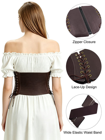 Hanerdun Women Waist Belt with Zipper Elastic Corset Lacing Wide Belts for Dress Waistband