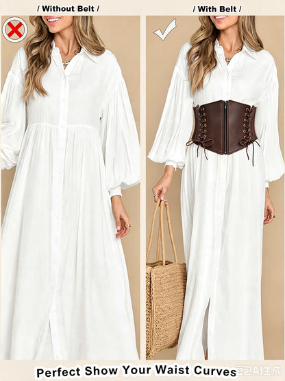 Hanerdun Women Waist Belt with Zipper Elastic Corset Lacing Wide Belts for Dress Waistband