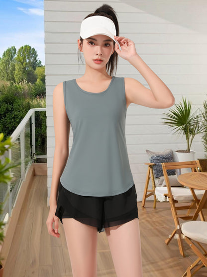 Hanerdun Womens Workout Yoga Tank Tops Open Back Running Athletic Shirts Activewear 2PCS