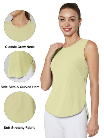 Hanerdun Athletic Tank Tops for Women Yoga Workout Shirts Side Slit Running Tee Activewear 2PCS
