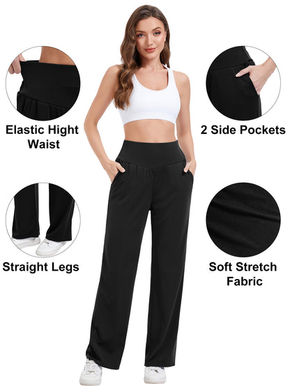 Hanerdun Womens Yoga Pants Bottoms with Pockets Wide Leg High Waist Workout Activewear