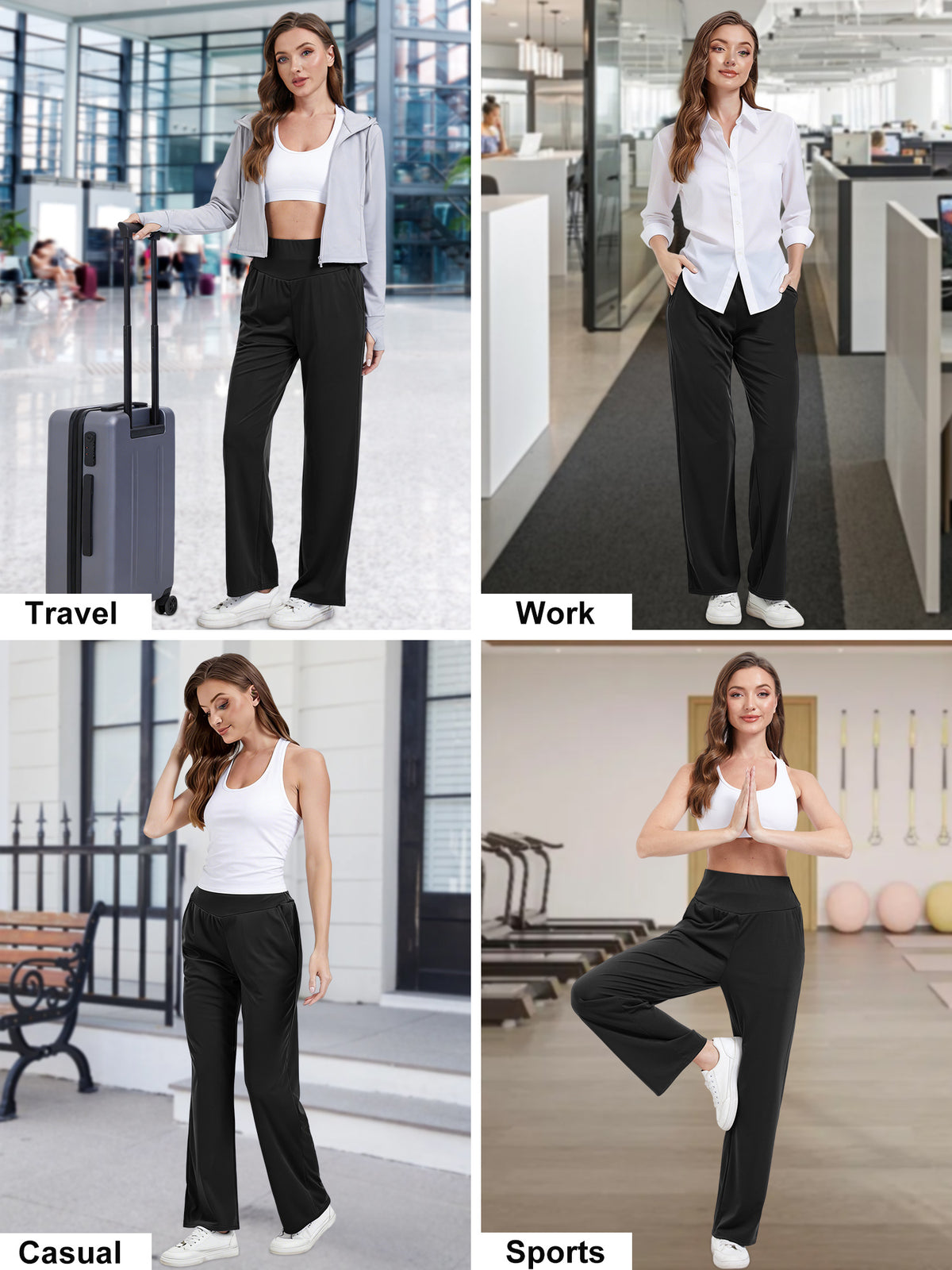 Hanerdun Womens Yoga Pants Bottoms with Pockets Wide Leg High Waist Workout Activewear