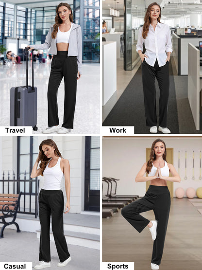 Hanerdun Womens Yoga Pants Bottoms with Pockets Wide Leg High Waist Workout Activewear