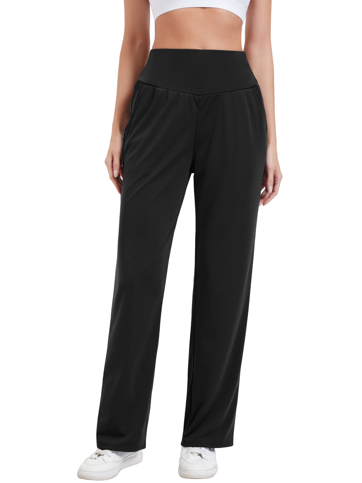 Hanerdun Womens Yoga Pants Bottoms with Pockets Wide Leg High Waist Workout Activewear