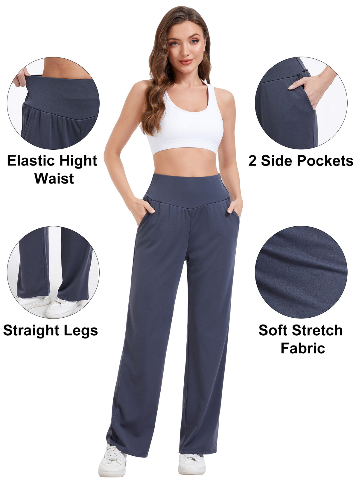 Hanerdun Womens Yoga Pants Bottoms with Pockets Wide Leg High Waist Workout Activewear