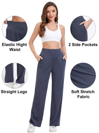 Hanerdun Womens Yoga Pants Bottoms with Pockets Wide Leg High Waist Workout Activewear