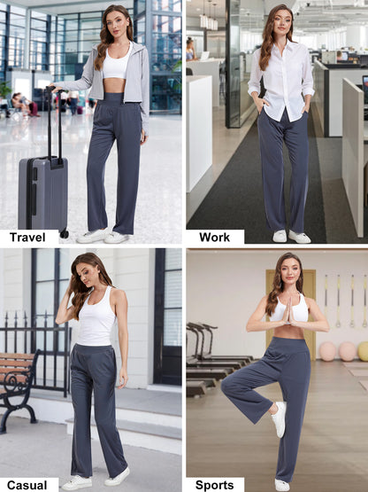 Hanerdun Womens Yoga Pants Bottoms with Pockets Wide Leg High Waist Workout Activewear