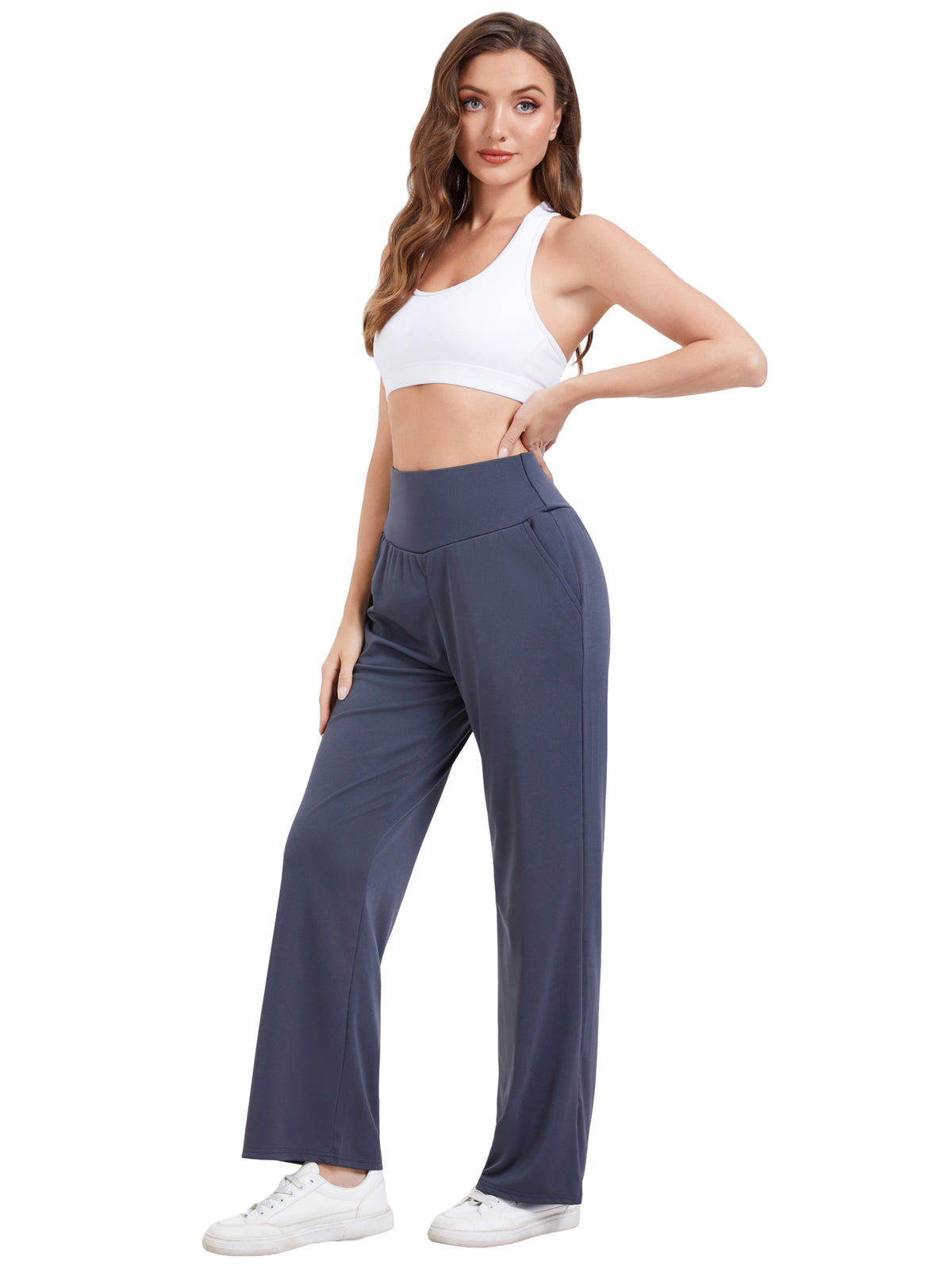 Hanerdun Womens Yoga Pants Bottoms with Pockets Wide Leg High Waist Workout Activewear