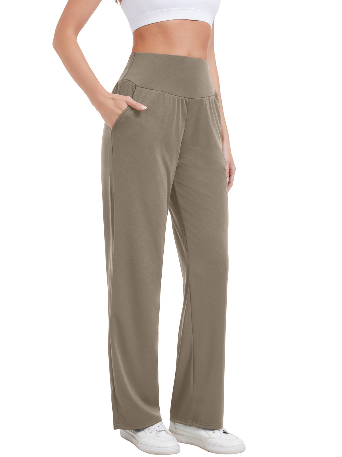 Hanerdun Womens Yoga Pants Bottoms with Pockets Wide Leg High Waist Workout Activewear