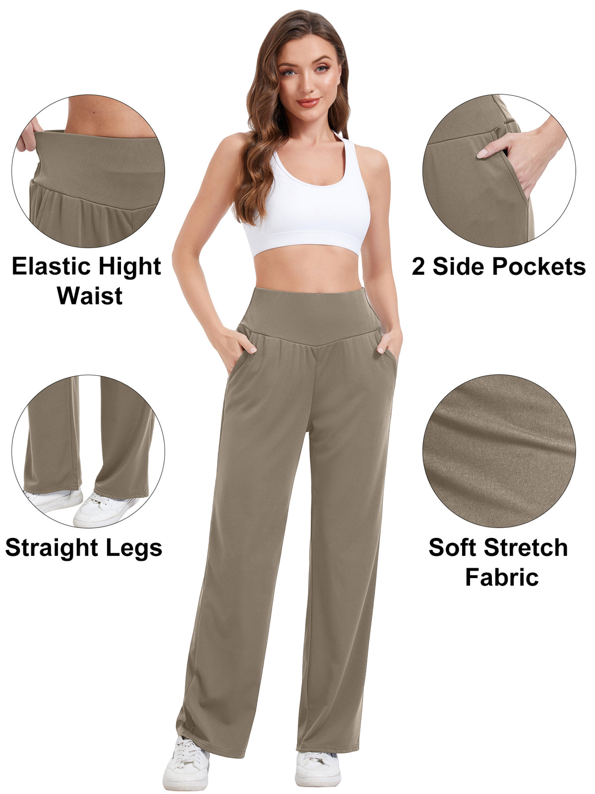 Hanerdun Womens Yoga Pants Bottoms with Pockets Wide Leg High Waist Workout Activewear