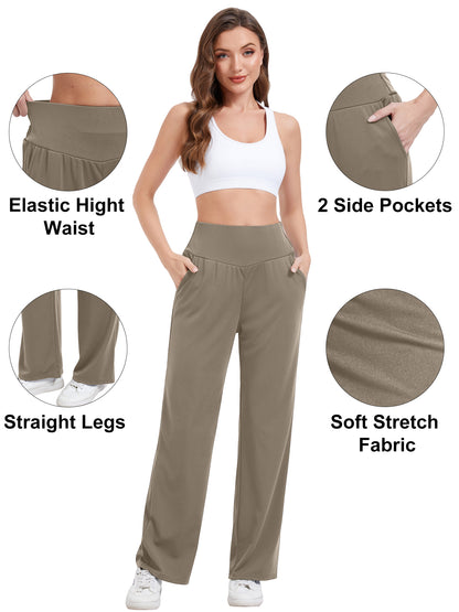 Hanerdun Womens Yoga Pants Bottoms with Pockets Wide Leg High Waist Workout Activewear