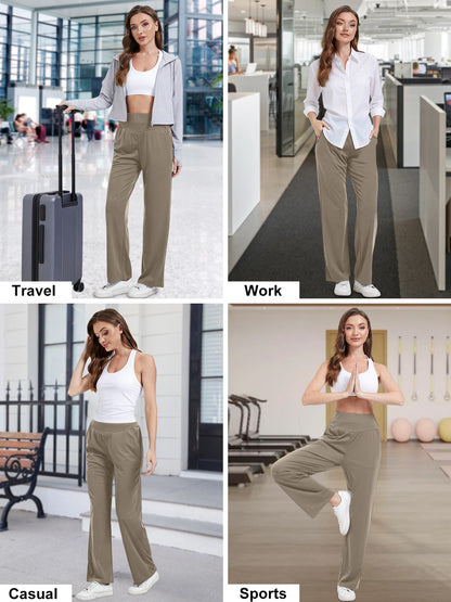 Hanerdun Womens Yoga Pants Bottoms with Pockets Wide Leg High Waist Workout Activewear
