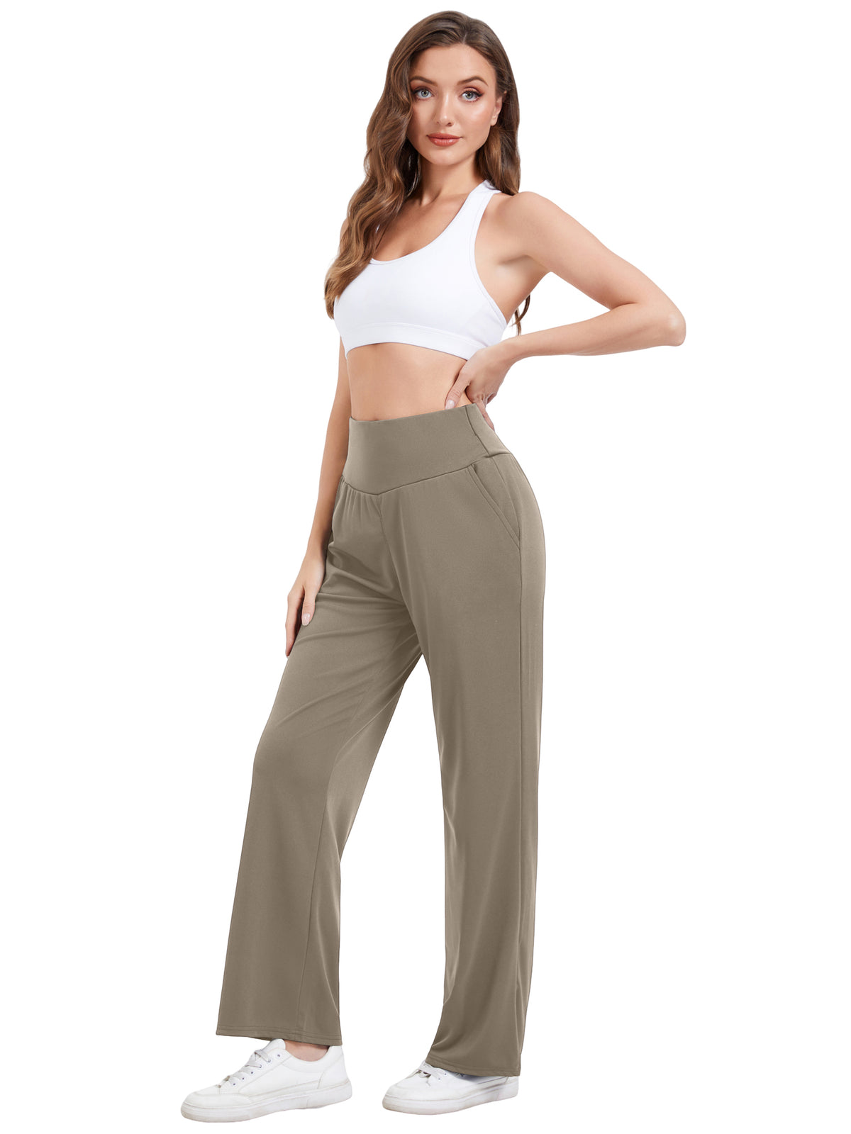 Hanerdun Womens Yoga Pants Bottoms with Pockets Wide Leg High Waist Workout Activewear