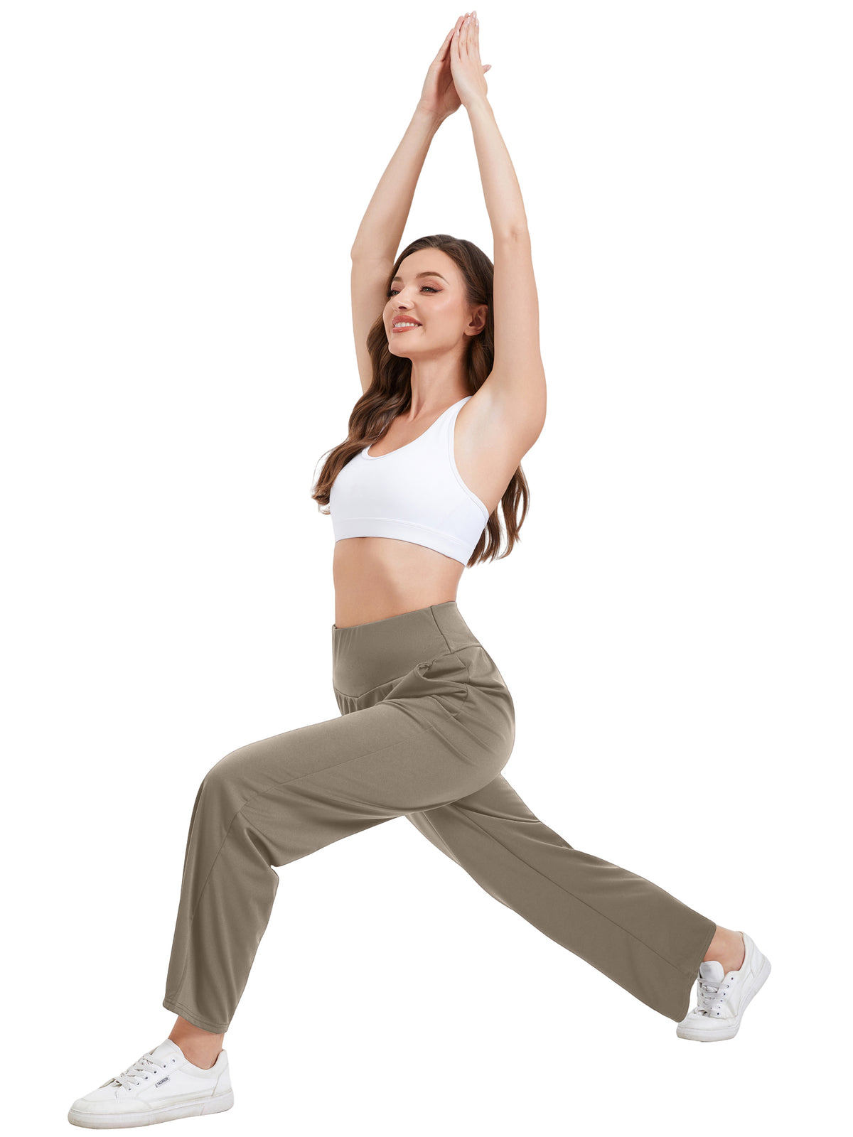 Hanerdun Womens Yoga Pants Bottoms with Pockets Wide Leg High Waist Workout Activewear