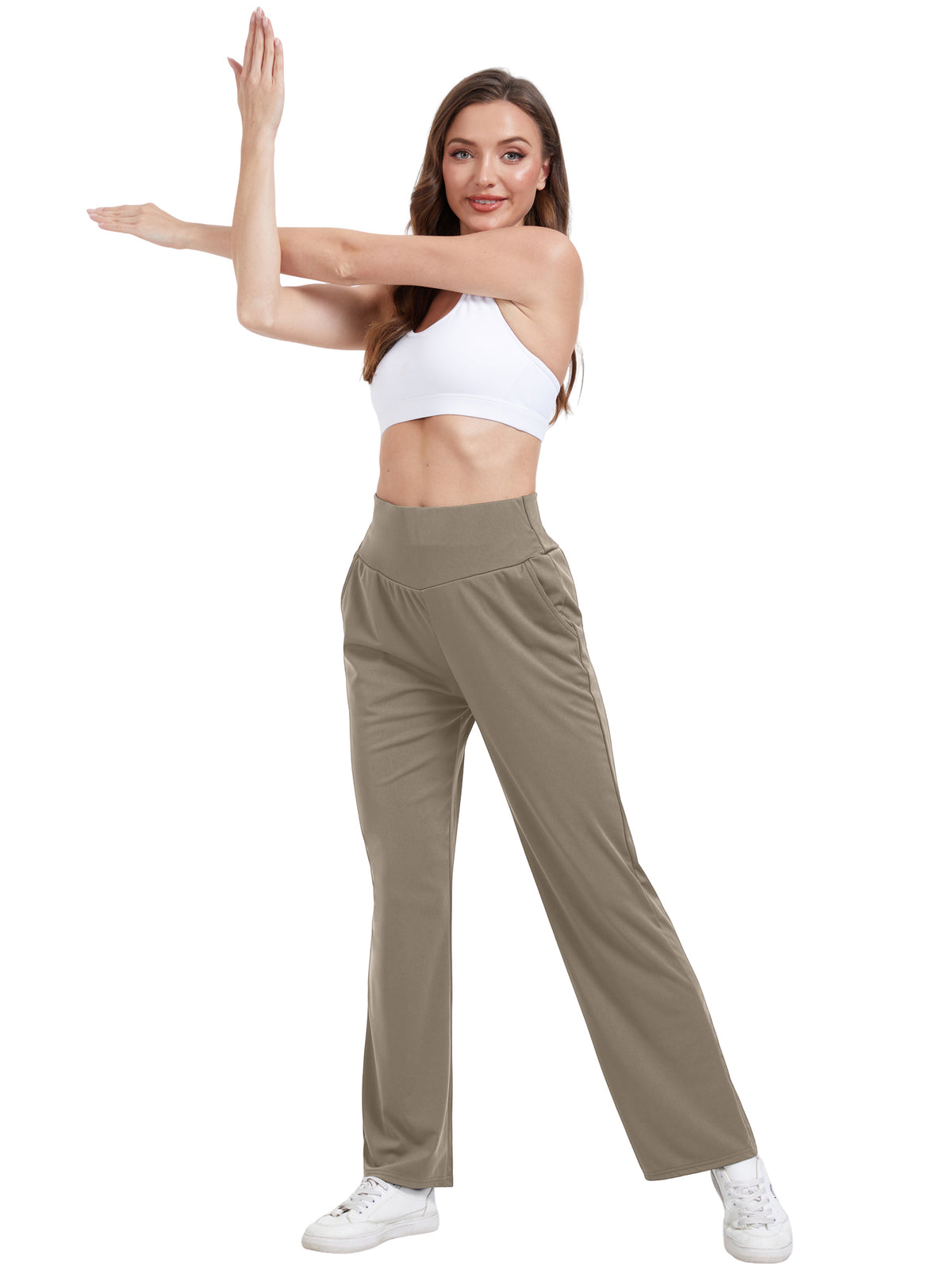Hanerdun Womens Yoga Pants Bottoms with Pockets Wide Leg High Waist Workout Activewear