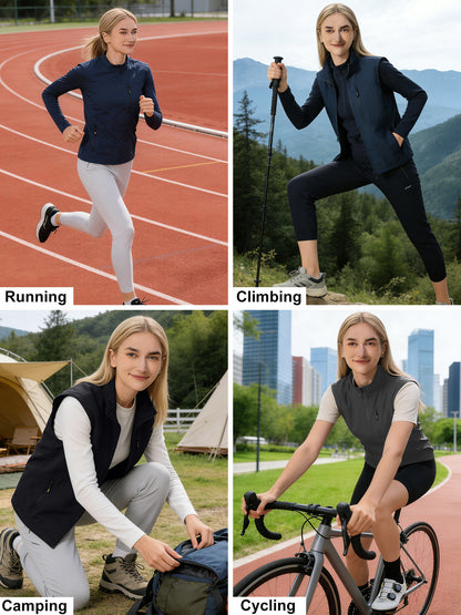 Hanerdun Womens Vest with Zipper Pocekts Lightweight Waterproof Windproof Sleeveless Jacket Hiking Golf Running Travel