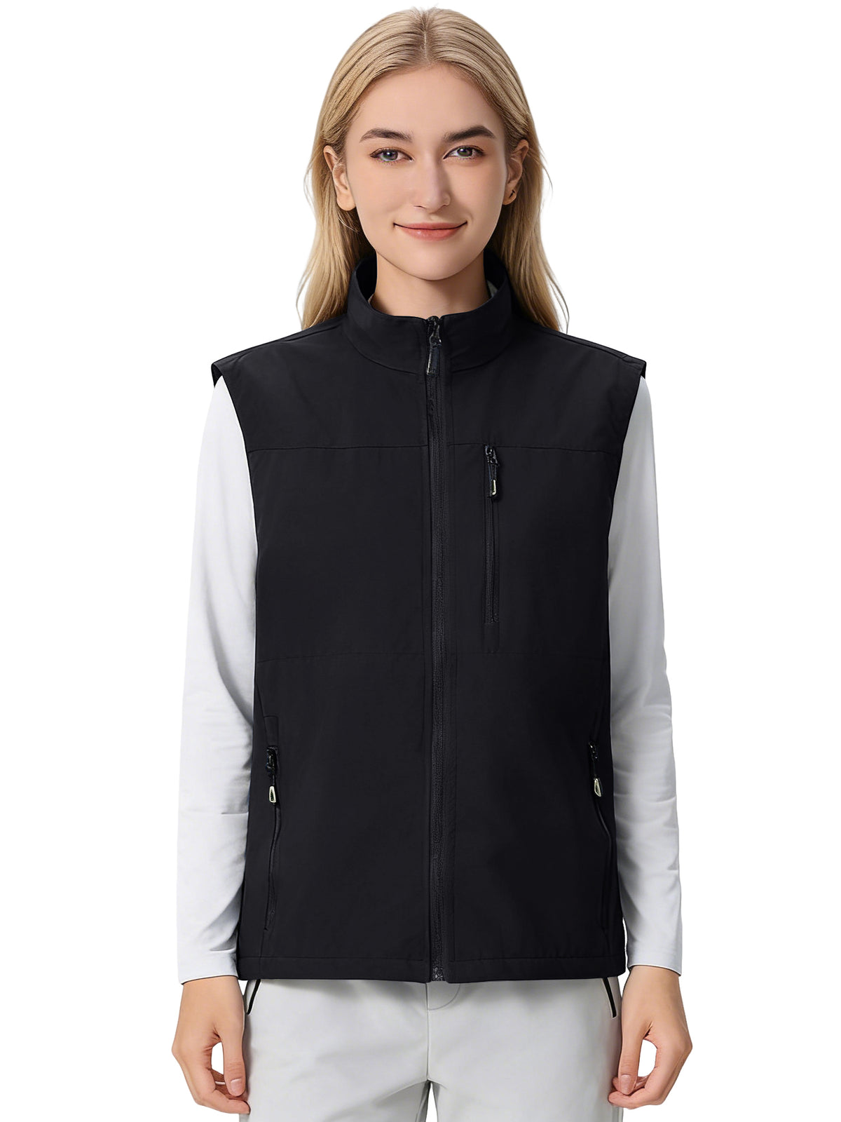 Hanerdun Womens Vest with Zipper Pocekts Lightweight Waterproof Windproof Sleeveless Jacket Hiking Golf Running Travel