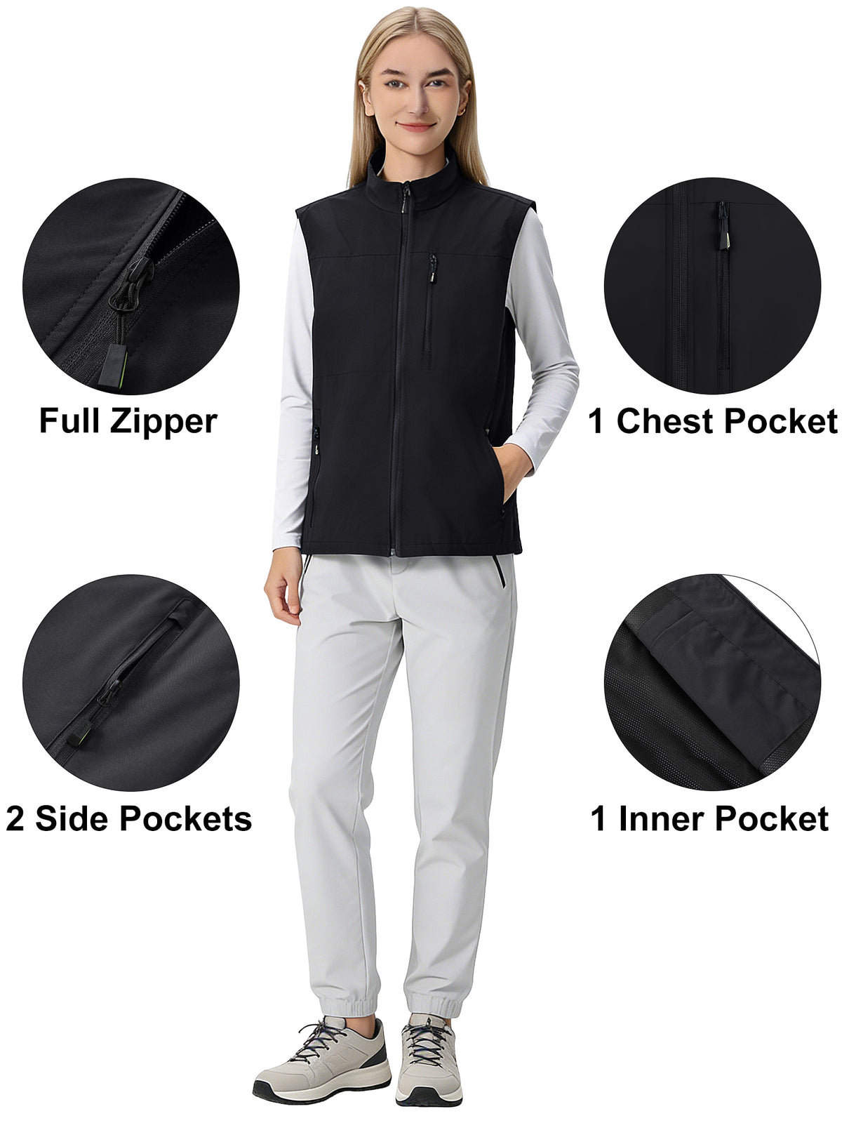 Hanerdun Womens Vest with Zipper Pocekts Lightweight Waterproof Windproof Sleeveless Jacket Hiking Golf Running Travel