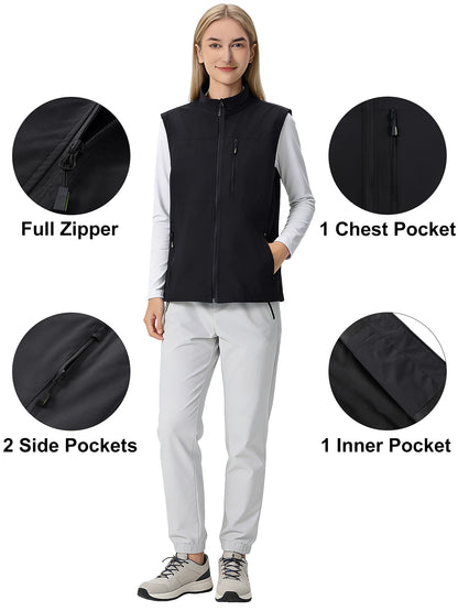 Hanerdun Womens Vest with Zipper Pocekts Lightweight Waterproof Windproof Sleeveless Jacket Hiking Golf Running Travel