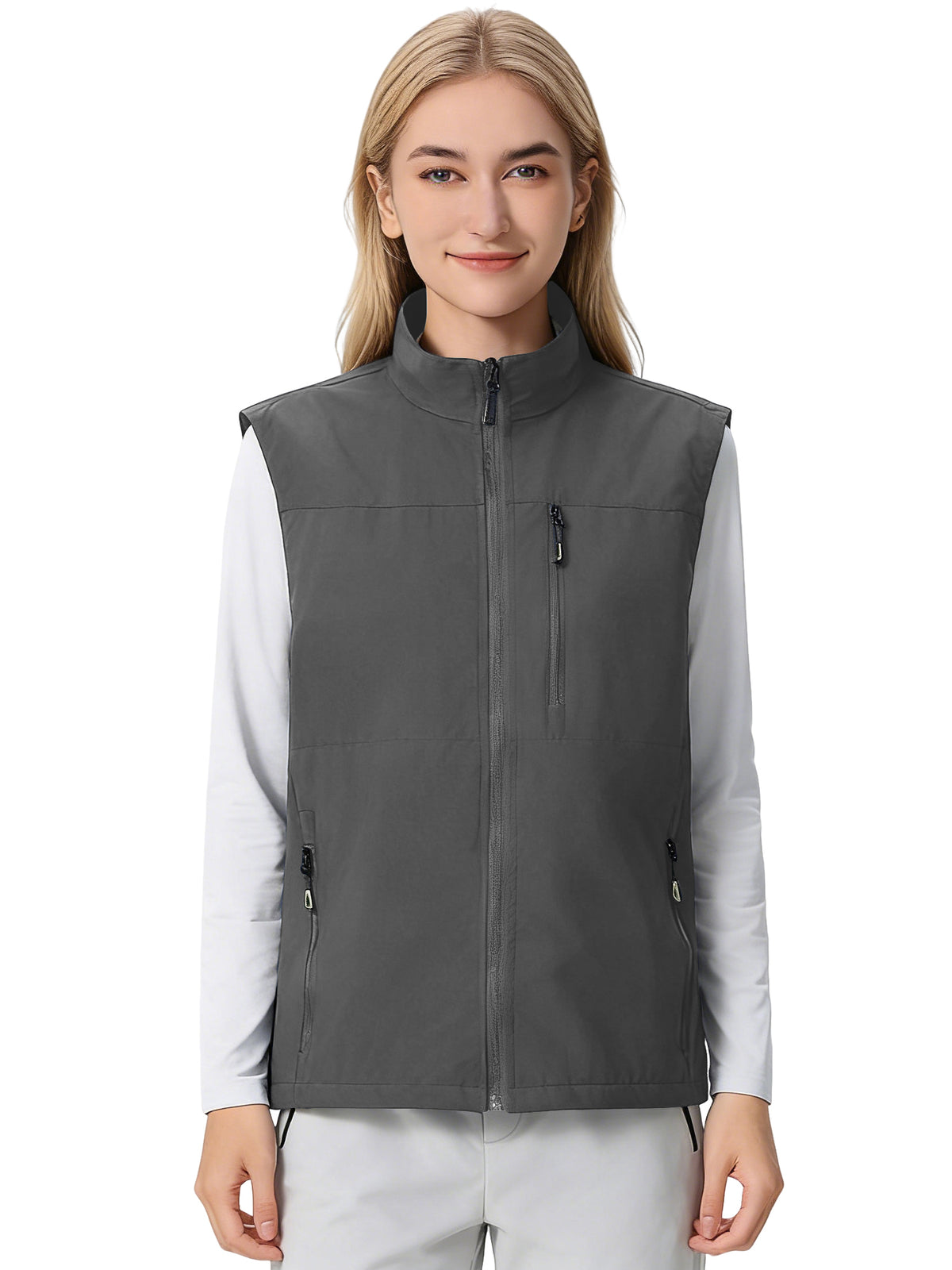Hanerdun Womens Vest with Zipper Pocekts Lightweight Waterproof Windproof Sleeveless Jacket Hiking Golf Running Travel
