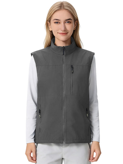 Hanerdun Womens Vest with Zipper Pocekts Lightweight Waterproof Windproof Sleeveless Jacket Hiking Golf Running Travel