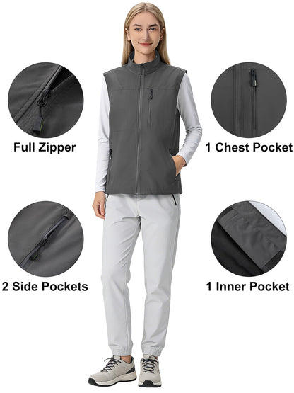 Hanerdun Womens Vest with Zipper Pocekts Lightweight Waterproof Windproof Sleeveless Jacket Hiking Golf Running Travel