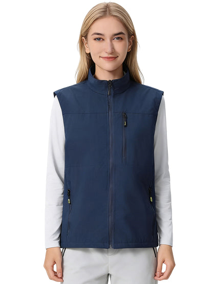 Hanerdun Womens Vest with Zipper Pocekts Lightweight Waterproof Windproof Sleeveless Jacket Hiking Golf Running Travel
