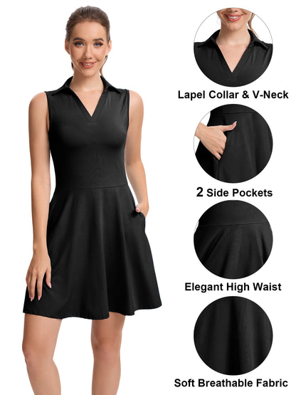 Hanerdun Womens Tennis Dress with Shorts & Pockets Sleeveless Workout Athletic Golf Dress