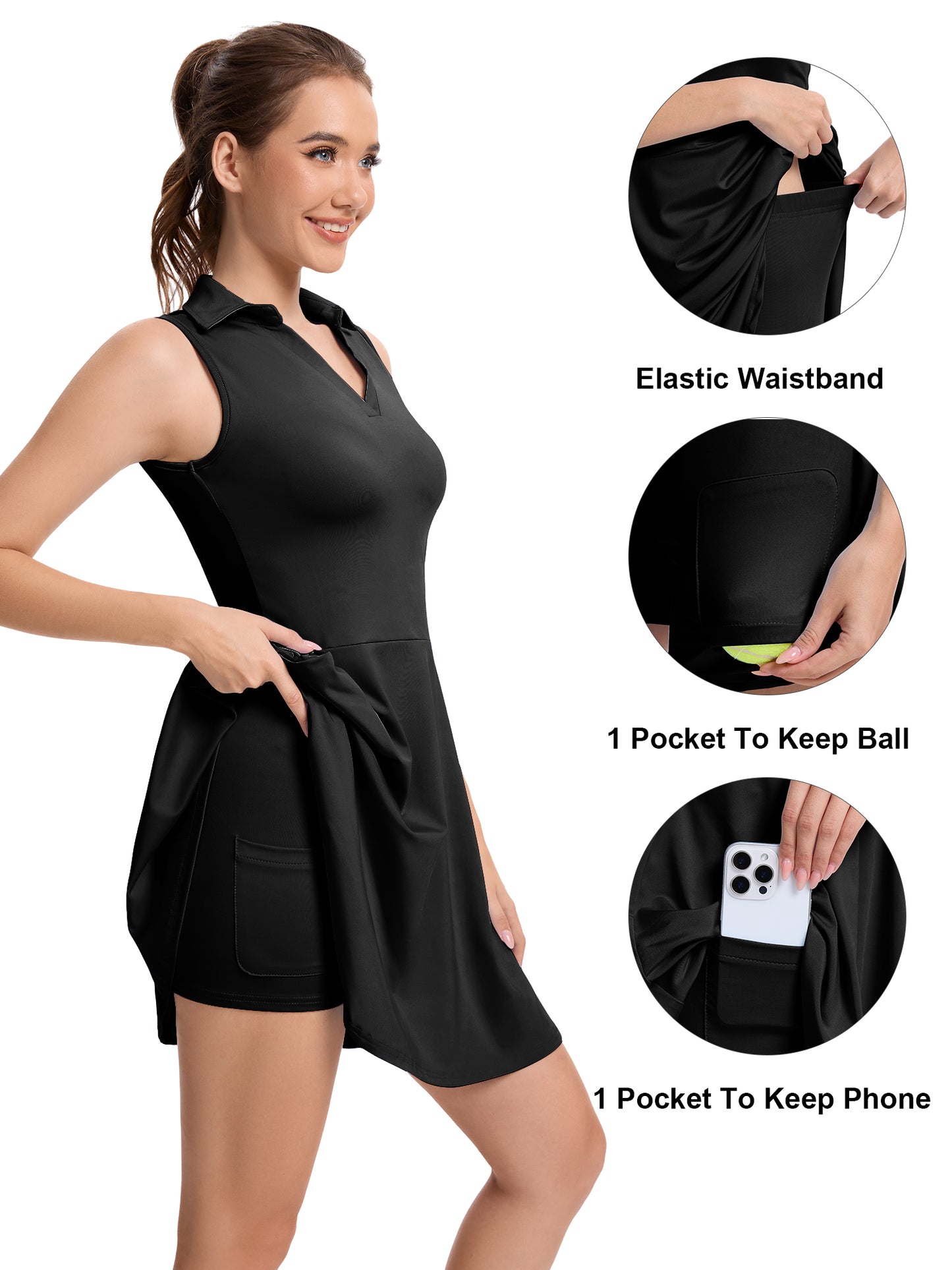 Hanerdun Womens Tennis Dress with Shorts & Pockets Sleeveless Workout Athletic Golf Dress