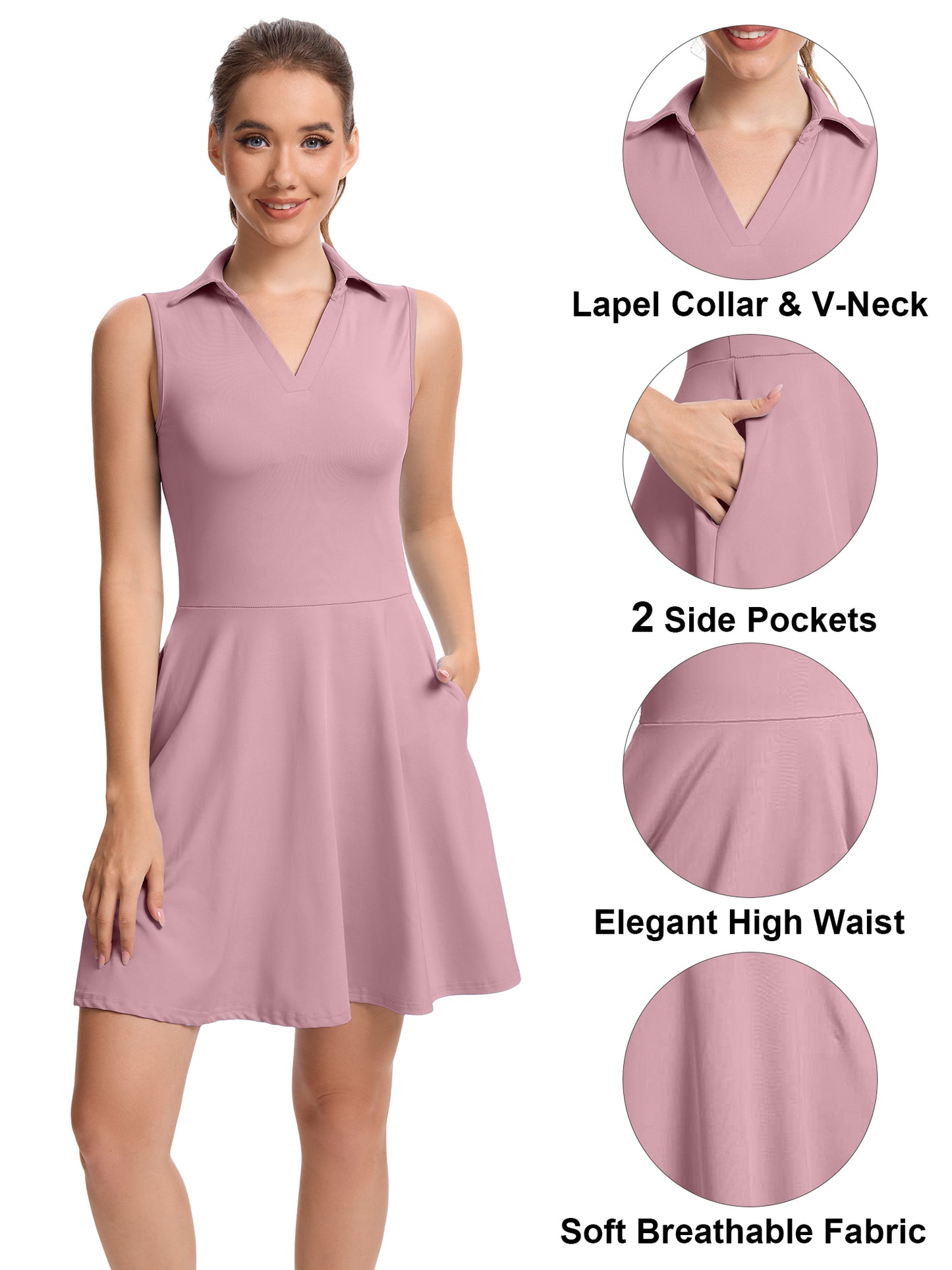 Hanerdun Womens Tennis Dress with Shorts & Pockets Sleeveless Workout Athletic Golf Dress