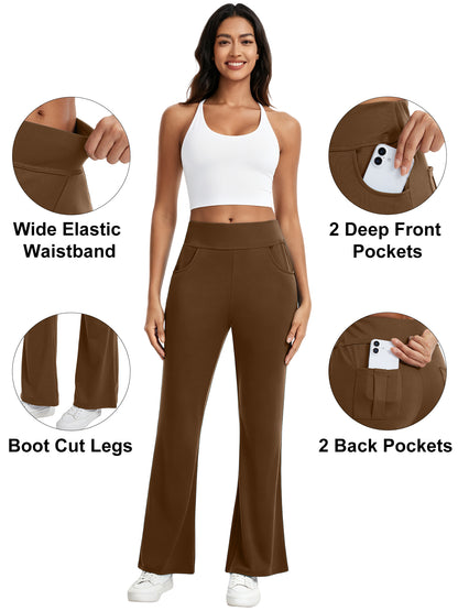 Hanerdun Womens Bootcut Yoga Pants with Pockets Flare Workout Legging High Waist Lightweight Bottoms Activewear