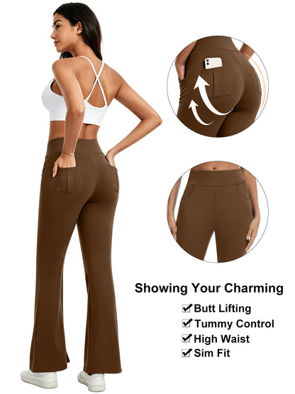 Hanerdun Womens Bootcut Yoga Pants with Pockets Flare Workout Legging High Waist Lightweight Bottoms Activewear