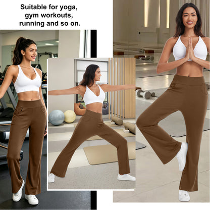 Hanerdun Womens Bootcut Yoga Pants with Pockets Flare Workout Legging High Waist Lightweight Bottoms Activewear