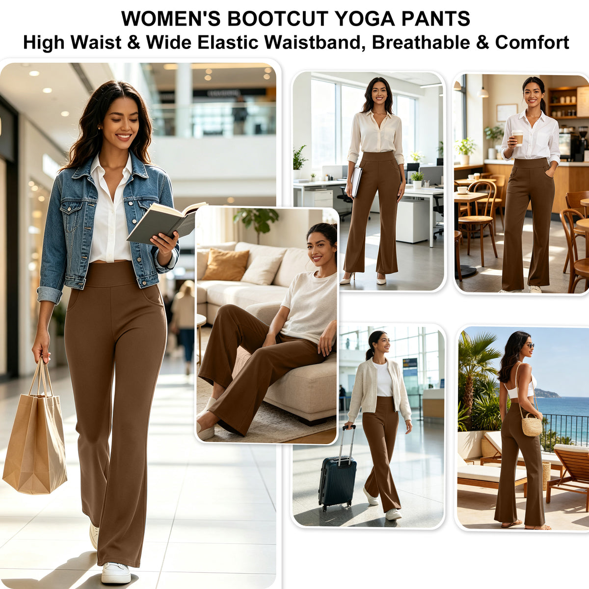 Hanerdun Womens Bootcut Yoga Pants with Pockets Flare Workout Legging High Waist Lightweight Bottoms Activewear