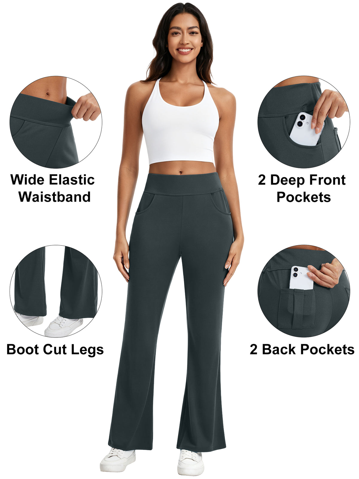 Hanerdun Womens Bootcut Yoga Pants with Pockets Flare Workout Legging High Waist Lightweight Bottoms Activewear